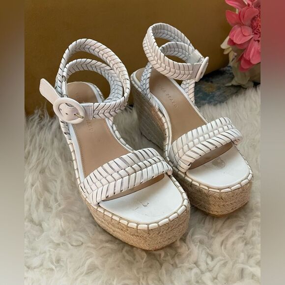 Veronica Beard Rilla Wedge Espadrille Ankle Strap Sandals White 7 - Picture 3 of 9